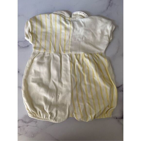 Vintage yellow 0-6 month romper peter pan collar retro button up bodysuit shorts - Picture 5 of 5